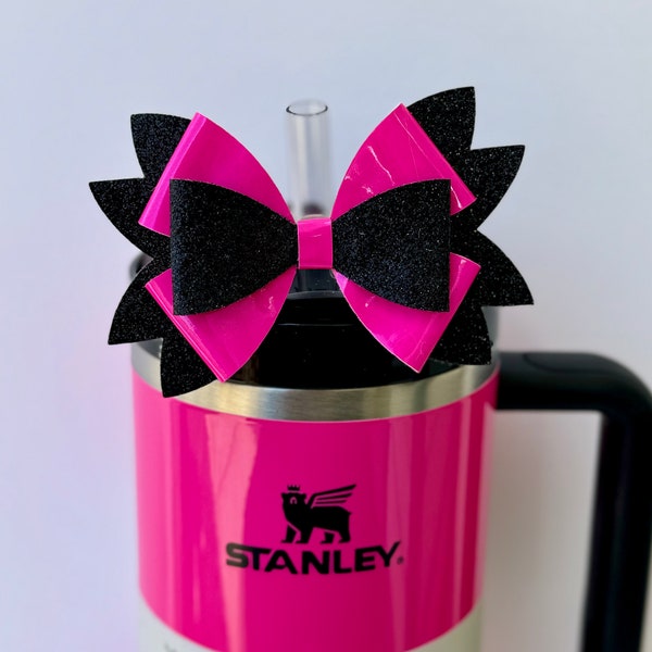 Hot Pink & Black Bow - Straw Topper