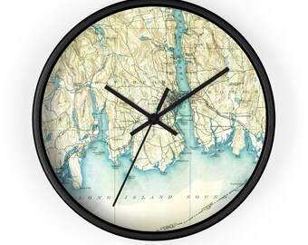 Gift For History Lovers | New London Wall Clock | Antique Connecticut Part Map | Beach House Clock | Anniversary Coastal Clocks | 10 Inches