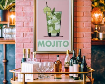 Mojito Cocktail Poster - Kitchen Drink Print - Retro Home Decor