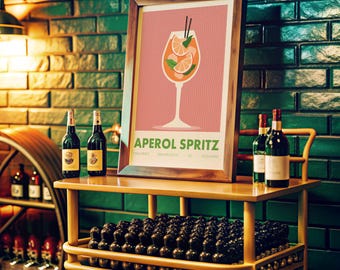 Aperol Spritz Cocktail Poster - Kitchen Drink Print - Retro Home Decor