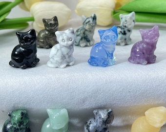 Mini Cute Crystal Cat, Gemstone Cat Statue, Hand Carved Crytal Animal, Crystal Decor, Gift for Her, Energy Crystals