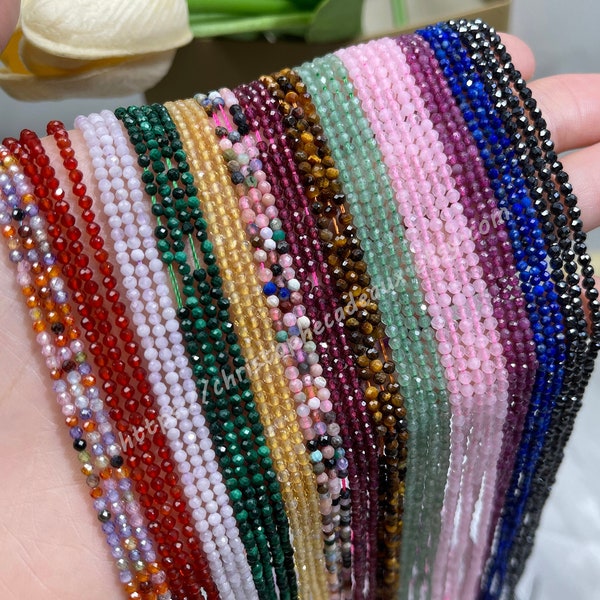 Faceted Gemstone Beads, 2mm-4mm Faceted Beads Strand for Jewelry DIY, Tiny Faceted Stone Beads, Wholesale Beads, Cut Round Beads