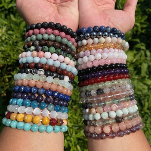 Gemstone Bracelets for Women and Men Stretchy Crystal Etsy