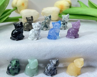 Mini Cute Crystal Cat, Gemstone Cat Statue, Hand Carved Crytal Animal, Crystal Decor, Gift for Her, Energy Crystals