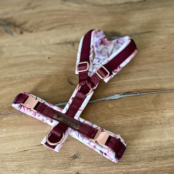 Pettorina per cani Y-dog "Fiori - Rosso Bordeaux"