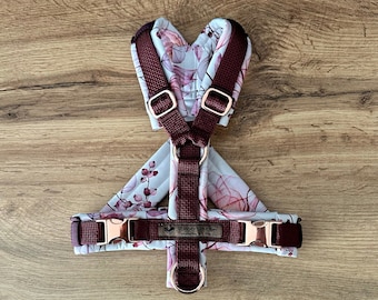 Y-dog harness "Flowers - Bordeaux red"