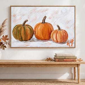 Kunstprint met drie pompoenen, herfstschilderij, ingelijst canvas 16x24, herfstdecoratie met pompoenen, rustieke Thanksgiving-decoratie, Halloween-cadeau afbeelding 4