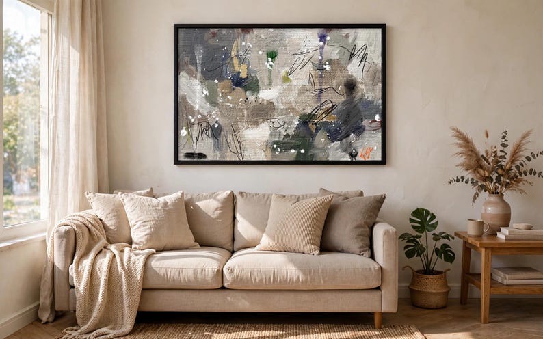 Abstract Painting Print, Neutral Abstract Wall Art, Modern Canvas Print, Beige Gray Gold Artwork, Contemporary Living Room Decor image 7