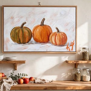 Kunstprint met drie pompoenen, herfstschilderij, ingelijst canvas 16x24, herfstdecoratie met pompoenen, rustieke Thanksgiving-decoratie, Halloween-cadeau afbeelding 6