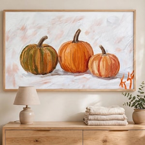 Kunstprint met drie pompoenen, herfstschilderij, ingelijst canvas 16x24, herfstdecoratie met pompoenen, rustieke Thanksgiving-decoratie, Halloween-cadeau afbeelding 5
