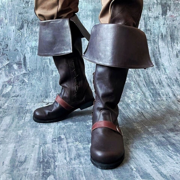 Gli stivali alti al ginocchio The Witcher; scarpe medievali; scarpe larp storiche vichinghe; rinascita del cosplay fantasy