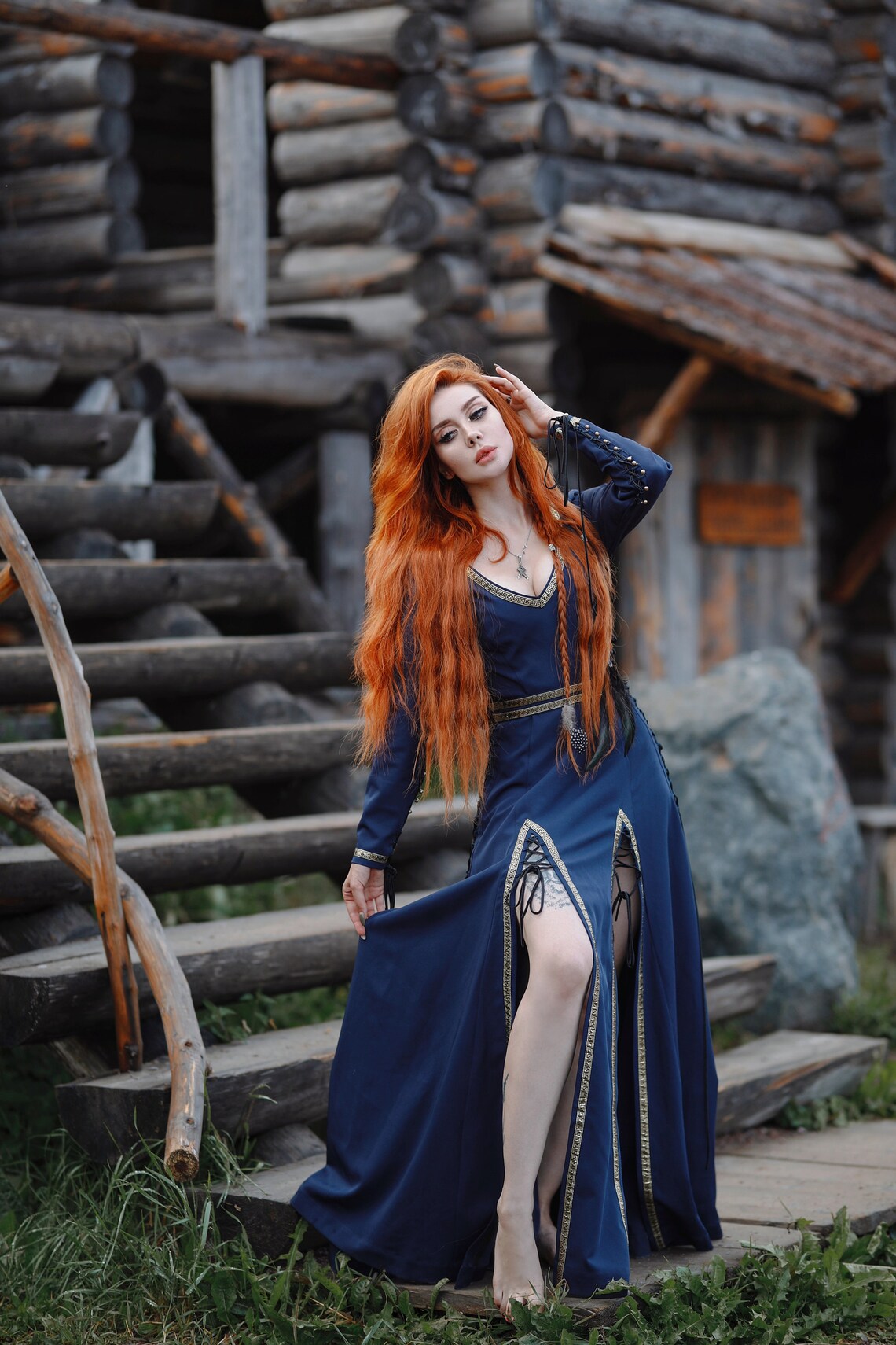 Lagertha Viking Apron Dress Medieval Blue Shield-holder - Etsy