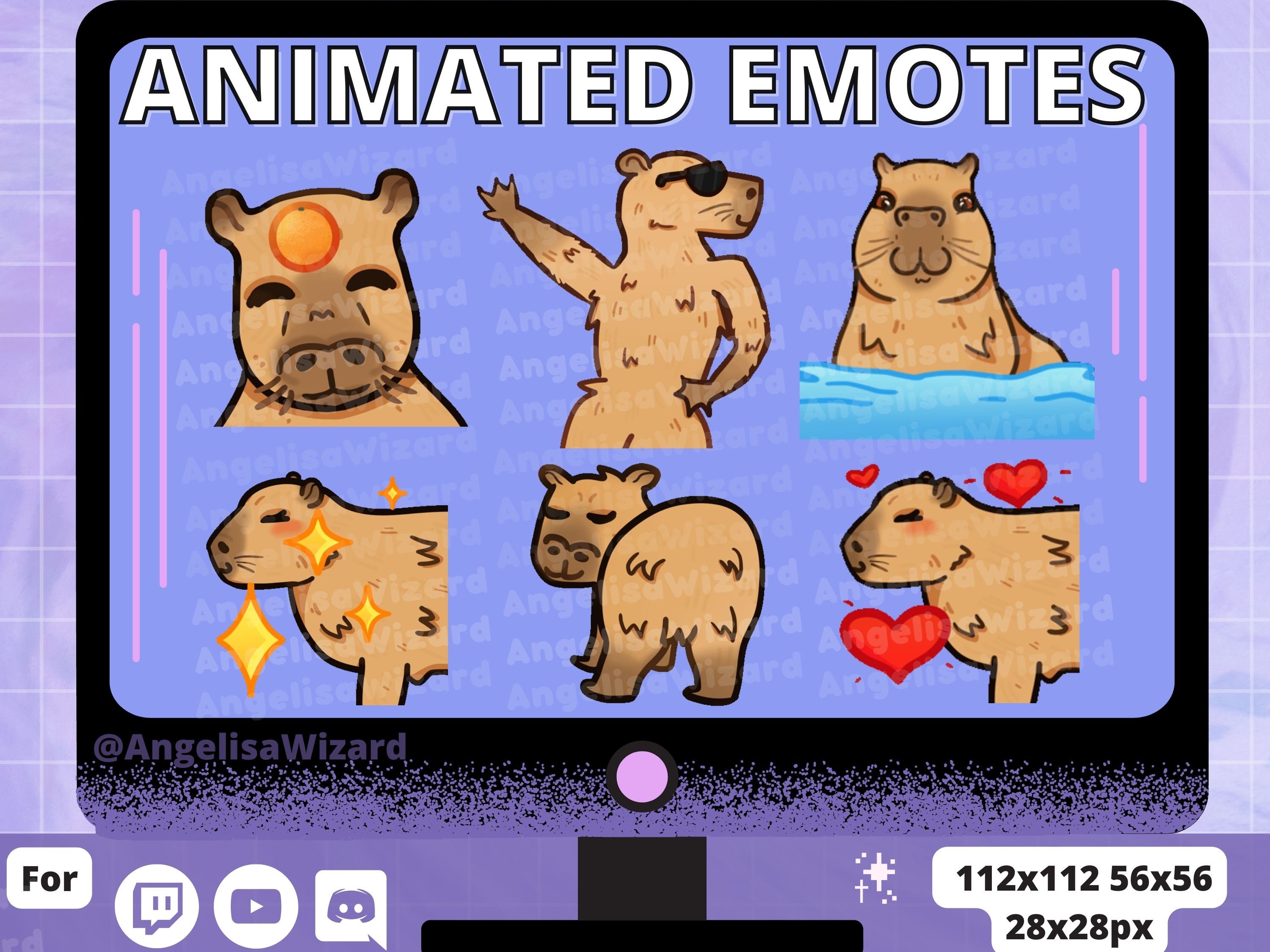 6 Capybara ANIMATED Emotes for Twitch Subs / Discord / Youtube Members ...