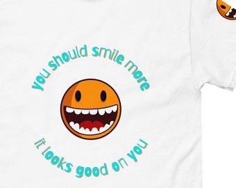 Smile More Smiley Face Emoji Front & Shoulder Design Men's classic tee