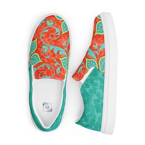 Spring Floral Coral und Petrol Damen Slip-On Canvas Schuhe