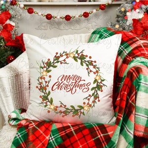 Merry Christmas Wreath Holiday Farmhouse Square Pillow Case