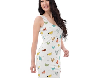 Vestido sin mangas ajustado divertido y lindo pollos coloridos
