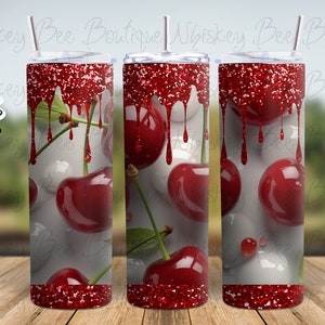 3D Cherry Glitter stainless steel tumbler