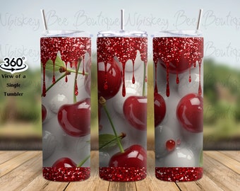 Bicchiere in acciaio inossidabile 3D Cherry Glitter