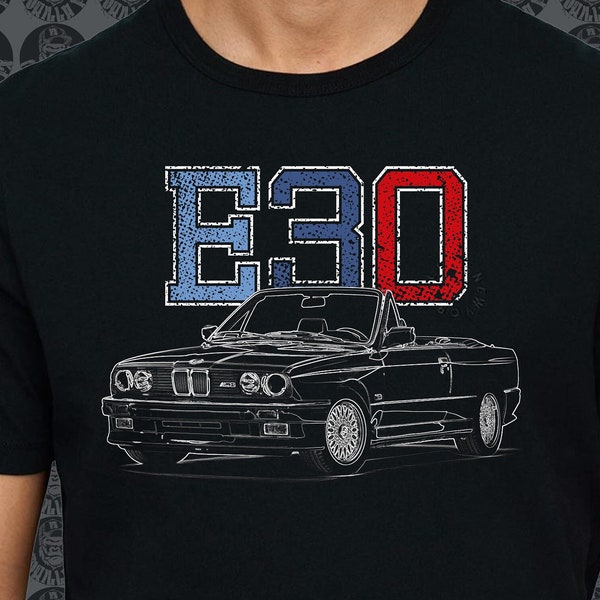 BMW E30 Cabrio convertible M3 GorillaFX Grafik style01 Design Tshirt Print