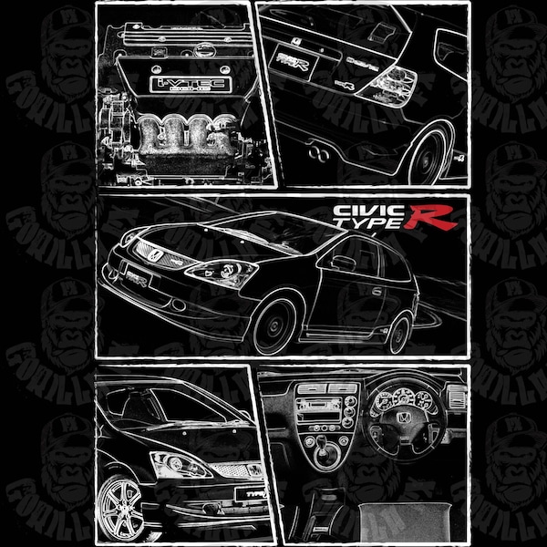 Honda Civic TypeR EP3 EP Si JDM GorillaFX Auto Grafik COM Design Herren Tshirt