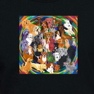 Diseño de camiseta con variedad de perros coloridos. Estampado de camiseta GorillaFX.