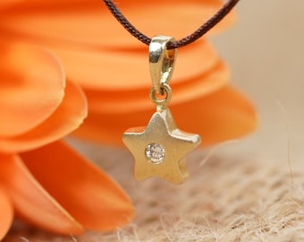14k Solid Gold Star Pendant, Cubic Zirconia Charm