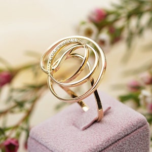 18k Planet Ring with Diamonds, Solid Gold Ring, Handmade Gold Jewelry, Gold Present for Her