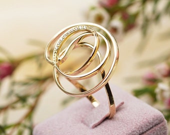 18k Solid Gold Planet Ring with Diamonds, Handmade Gold Jewelry