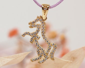 14k Gold Cubic Zirkonia Pferd Anhänger, Tierliebhaber Schmuck