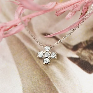 14k Teeny Tiny witgouden kruisketting, gelaagde ketting met zirkonia, goud cadeau voor haar