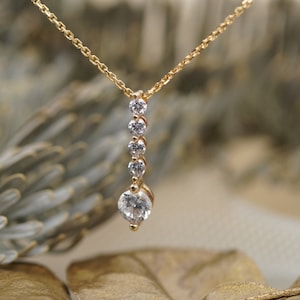 14k Gold Necklace with Five Stones, Classy Solid Gold Necklace