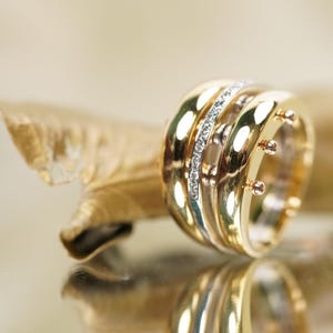 18k Vintage Two Tone Diamond Ring, 1980s Gold Diamond Ring, Gold Present for Her