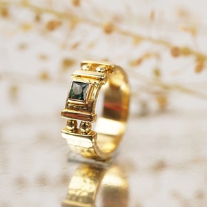 18k Green Tourmaline Gold Ring, 1980s Handmade Vintage Ring, Gold Present for Her image 1