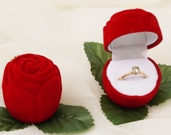 Red Velvet Rose Ring Box, Proposal Box, Anniversary Ring Box, Rose Flower Ring Box