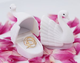 White Velvet Swan Ring Box/ Pendant Box/ Studs Box, Jewely Box, Proposal Box