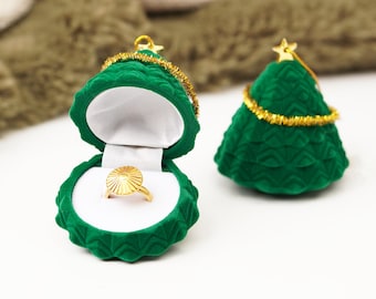 Velvet Christmas Tree Ring Box, Holiday Ornament