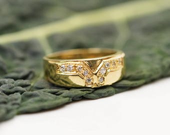 幾何学模様のCZ 18金メンズリング、18金ユニセックス幾何学模様