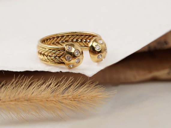 18k Solid Gold Open Ring with Diamonds, Twisted W… - image 4