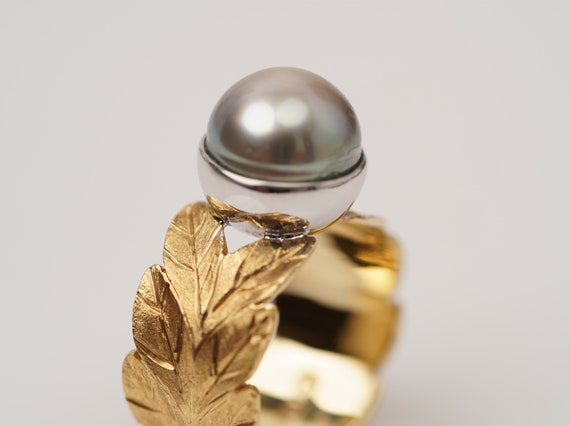 Vintage 18k Gold Handmade Genuine Tahitian Pearl … - image 3