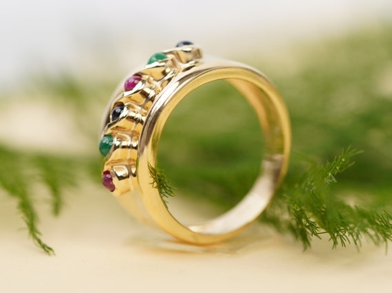 14k Gold Multi Gemstone Ring, Vintage Ruby Emeral… - image 7