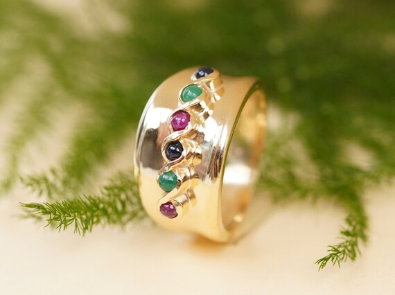 14k Gold Multi Gemstone Ring, Vintage Ruby Emeral… - image 6