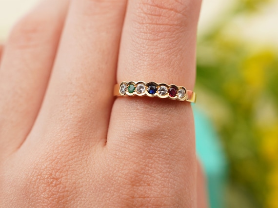 18k Solid Gold Multi Gemstone Ring, Diamond Ruby … - image 4