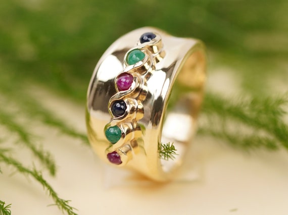 14k Gold Multi Gemstone Ring, Vintage Ruby Emeral… - image 8