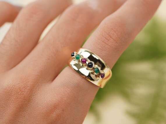 14k Gold Multi Gemstone Ring, Vintage Ruby Emeral… - image 4