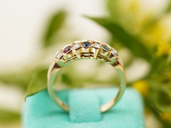 18k Solid Gold Multi Gemstone Ring, Diamond Ruby … - image 5
