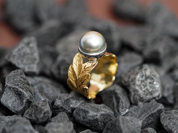 Vintage 18k Gold Handmade Genuine Tahitian Pearl … - image 1