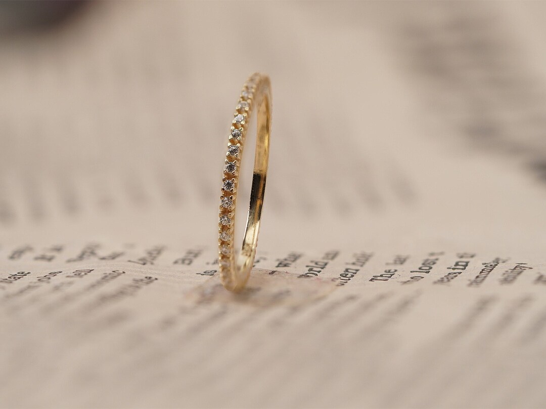 14k Gold Cubic Zirconia Eternity Ring, Minimalist Stacking Band - Etsy