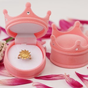 Boîte à bagues/boîte à pendentif/boîte à boucles d'oreilles en velours rose, boîte à bijoux pour votre princesse ou une petite fille