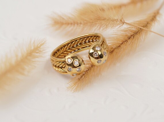 18k Solid Gold Open Ring with Diamonds, Twisted W… - image 5